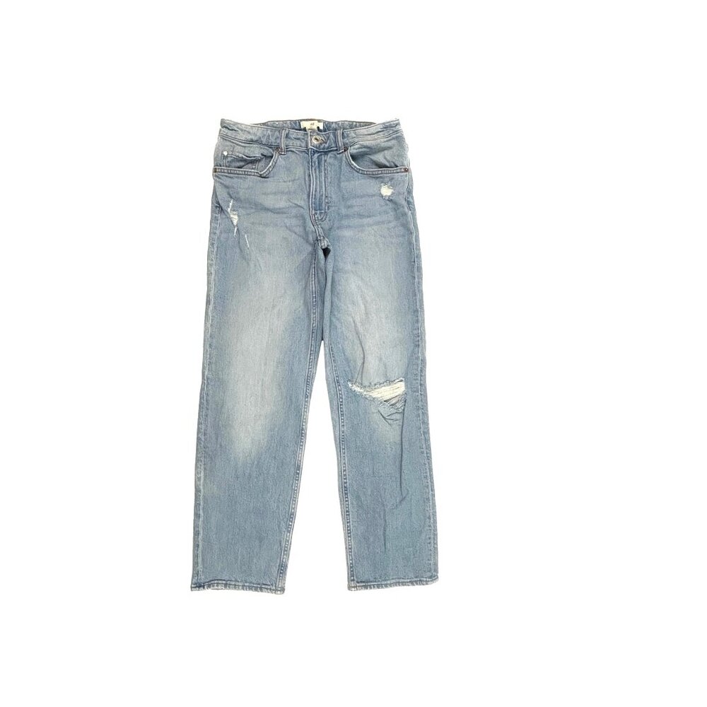 H&M Distressed Straight Leg Women's size 6 Light Wash Blue Denim Jeans